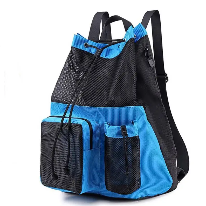 Unisex OEM faltbarer kordelzug-rucksack Polyester-Gitterbeutel mit Seiltasche für Strand Schwimmen Sport-Aufbewahrungstasche