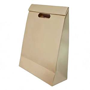 Conception personnalisable à ouverture roulée avec poignées découpées et fond renforcé pour l'emballage alimentaire dans des sacs en papier kraft naturel - Product Image 1