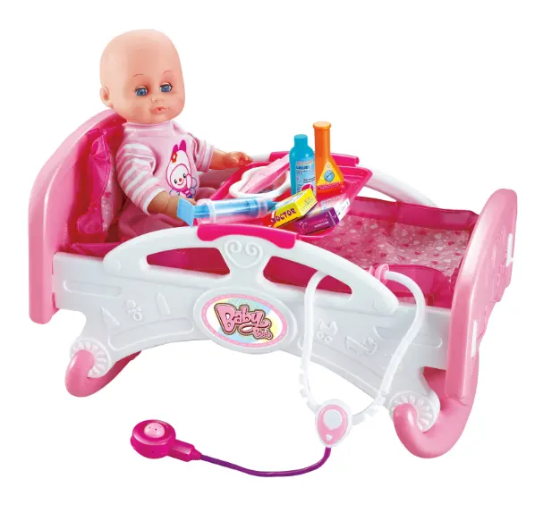 DF pretend spielen spielzeug bett mit die spielzeug pädagogisches schlafen schaukel bett mit baby puppe spielzeug für mädchen geschenk
