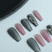 Uñas artificiales con lazo de ojo de gato de Color sólido de longitud media de alta calidad, hechas a mano puras para aplicación en los dedos, venta al por mayor de fábrica
