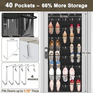 Over The Door Shoe Organizer 40 Pockets Clear PVC Hanging Storage For Closet Bathroom Multifunctional Foldable Lightweight - Product Image 2