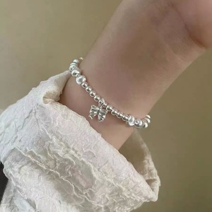 Bracelet en argent Sterling S925 pour femmes, avec breloque en forme de nœud, perle, bande élastique, bijoux cadeau - Product Image 5