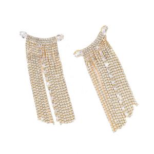 Pendientes Largos Geométricos Chapados en Oro con Cristales de Estrás Estilo Europeo Americano para Mujer, Súper Brillantes y Modernos - Product Image 6