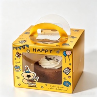 Boîte à pâtisserie écologique et recyclable en papier imprimé, avec fenêtre transparente en PET et poignée portable, idéale pour gâteaux d'anniversaire et desserts