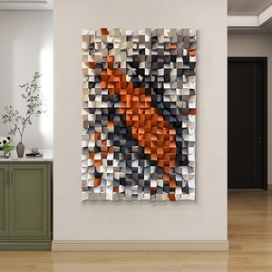 Solid Pine Wood Eco-Friendly <strong>Art</strong> Deco Carving 3D Block <strong>Mosaic</strong> Handmade Inlaid Physical Painting <strong>Wall</strong> <strong>Art</strong> for Commercial Space - Product Image 1
