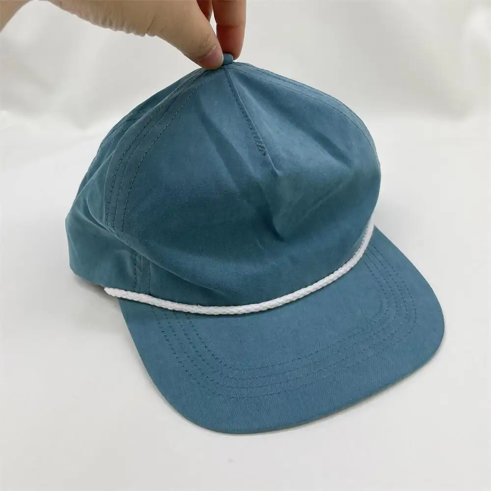 Summer sports cheap 5 panel nylon hat , Plain blank unstructured 5 panel snapback hat cap with string/rope