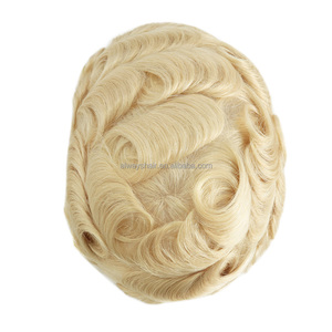 Toupee <span class=keywords><strong>para</strong></span> <span class=keywords><strong>Hombre</strong></span> <span class=keywords><strong>Rubio</strong></span> <span class=keywords><strong>Platino</strong></span> 613 con Encaje Francés, Línea de Cabello Invisible Estilo Freestyle, Cabello Indio, Sistema de Reemplazo Capilar <span class=keywords><strong>para</strong></span> Hombres - Product Image 1