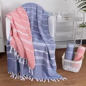 Serviettes de plage turques personnalisées en gros, serviettes de piscine rayées avec impression de logo, vente chaude, export, prix abordable - Product Image 2