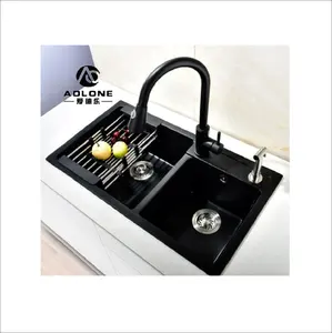 Fregadero de cocina para estación de trabajo de fabricante, fregadero de cocina de cuarzo negro con piedra de granito sigranito