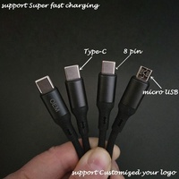 Calidad Superior 3 vías multifunción cepillo suave carga 8 pines Micro USB tipo C 3 en 1 Cables