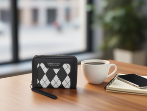 Portafoglio da donna a quadri con chiusura a zip, piccolo, in PU, per uso quotidiano - Product Image 2