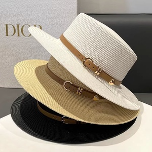2025 nouveau français rétro plat bord plage parasol femmes papier paille plat haut Protection solaire <span class=keywords><strong>chapeau</strong></span> pour printemps été - Product Image 1