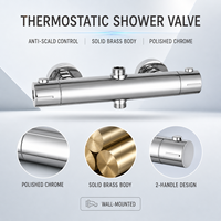 Robinet de douche thermostatique contemporain en laiton massif à double poignée, montage mural, finition chrome poli pour salle de bain