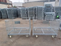 Chariot en acier à mailles métalliques pliable et empilable, cage en acier, roues pour palettes, certifié CE, argent, capacité de charge de 500 à 1500 kg