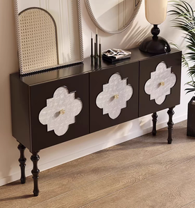 Buffet moderne de grande capacité pour salon, design en forme de coquille, meuble de rangement latéral en bois massif pour la maison - Product Image 2