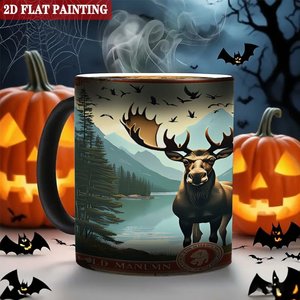 Mug en céramique noire givrée de 11 oz, changeant de couleur à la chaleur, avec motif paysage de rennes - Product Image 6