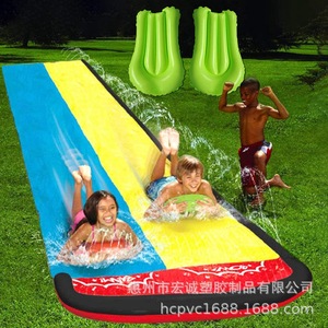 Toboggan aquatique gonflable double 480x150cm en PVC, jouet d'extérieur pour enfants, pour s'amuser sur l'herbe - Product Image 1