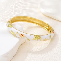 Bracelet jonc en alliage de zinc plaqué or, style chinois cloisonné, motif floral, pour femme - Collection classique - Vente chaude