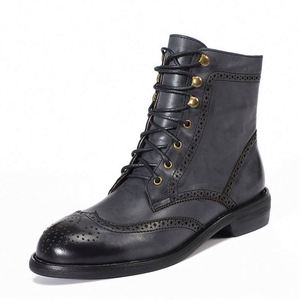 Bottes d'équitation pour femmes de qualité supérieure, en cuir pleine fleur, coupe large, fabriquées à la main, style rétro, en cuir véritable, doublées de fourrure, bottes à la cheville - Product Image 6
