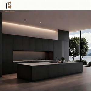 أثاث مطابخ باللون الأسود، خزائن مطبخ خشبية فاخرة بتصميم وحدات مودرن، خزائن تخزين للمطابخ مخصصة للفلل - Product Image 3