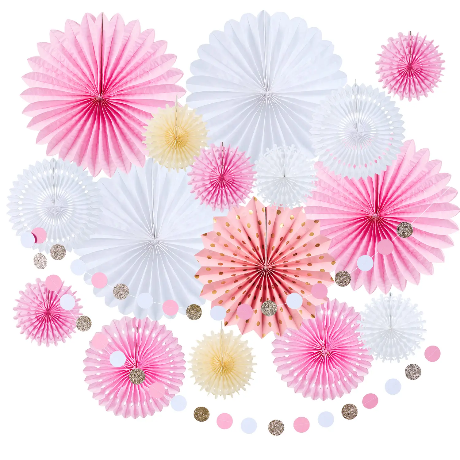16 PCS New Arrival Green Pink Blue Paper Fan Garland Birthday Party Supplies Decoration