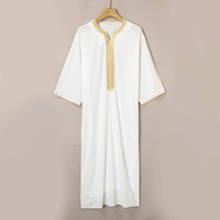 Jubba traditionnelle musulmane respirante de haute qualité, robe Thobe Thawb pour hommes arabes, grande taille, brodée, col en V, longueur au sol, coupe ample