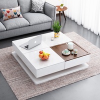 Table basse moderne en bois de designer avec compartiment caché, étagère de rangement réglable pour le salon