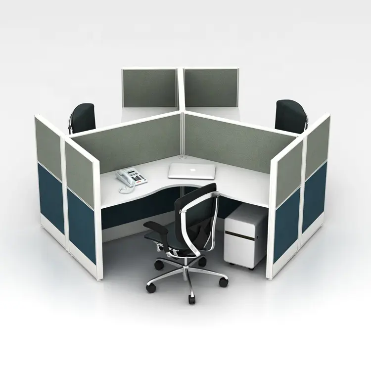 Modular muebles de oficina 3 vías particiones conexión 120 grado cubículos de oficina de trabajo para 3 personas