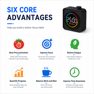Minuteur numérique F10, batterie rechargeable, matériau ABS, 3 niveaux de <span class=keywords><strong>volume</strong></span>, compte à rebours/compte à rebours positif, mode Pomodoro pour la préparation aux examens, l'étude des enfants - Product Image 5
