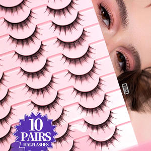 Lot de 10 paires de faux cils synthétiques à bande transparente, courbure naturelle, avec boîte, modèle à bande transparente - Product Image 2