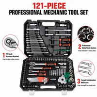 Ensemble d'outils de mécanicien de 121 pièces, jeu de douilles à cliquet de 1/4 ", 3/8 ", 1/2 " avec clé à cliquet à 72 dents, kit d'outils à main en Cr-V pour la réparation automobile