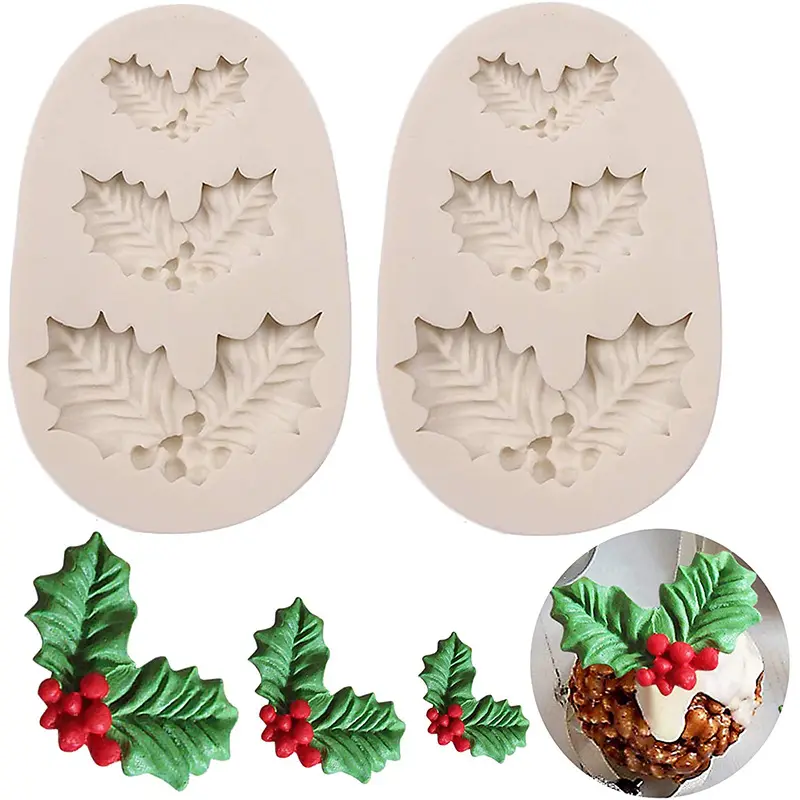 Christmas holly leaf bell shape silicone mold fondant chocolate cake decoration mold baking tools