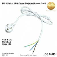 Cordon d'alimentation CA standard UE, fiche 3 broches, câble dénudé pour applications d'équipements électriques