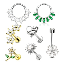 Bijoux de piercing corporel en titane personnalisables, anneaux segmentés à charnière tendance, zircon, fleur dorée, labret, anneau de nombril pour enfants