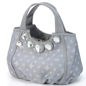 Bolso de mano estilo Y2K para mujer, bolso tote con estampado de monograma decorado con diamantes de imitación en forma de corazón, bolso ligero con asa superior de poliéster - Product Image 5