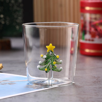 Tasse à thé en verre borosilicate de haute qualité de 350 ml, personnalisable en gros, tasse à café résistante à la chaleur, verres à ornement 3D style Noël, cadeau