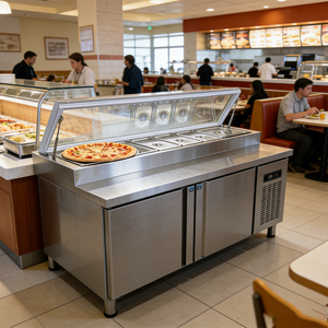 Table de préparation à pizza réfrigérée en acier inoxydable à double température 1,8 m avec contrôle électronique de la température et économie d'énergie - Product Image 1