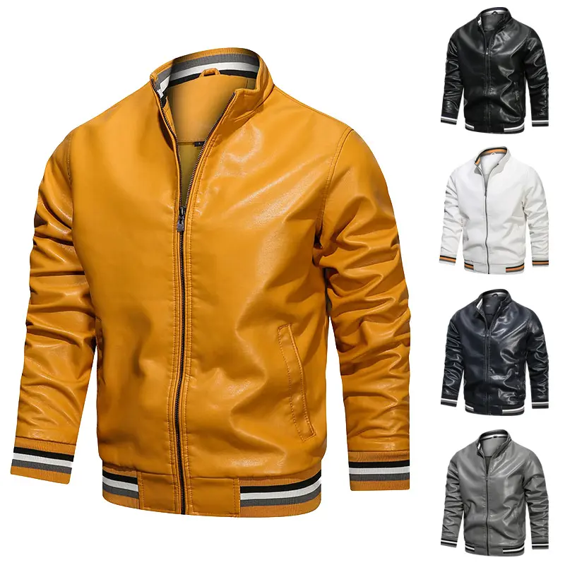 New wholesale autumn winter casual PU leather jacket for men stand collar coat men