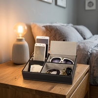 Plateau de rangement multifonctionnel en cuir PU, organisateur de table de chevet et de bureau, vente chaude