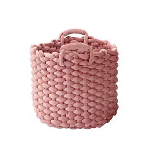 Rope Basket Cotton Girl Room Decor Basket Braided Sundries Cotton Basket Pink Handmade Woven New Cotton Rope Basket