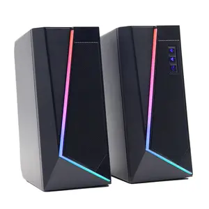 2.0 CH RGB Desktop PC Computer With 6 Colorful Led Modes Easy-Access Volume Control Stereo USB Powered Speaker