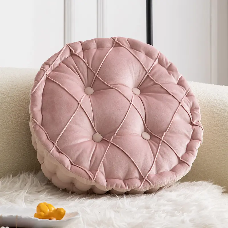 Sıcak satış 3D kadife kare atmak yastık ile Faux deri kolu pilili kat Tatami oturma pedi düğmeleri ile dekorasyon