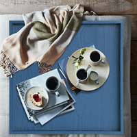 Plateau de service rustique 15x10 pouces, grand plateau en bois pour table basse, plateau en bois bleu