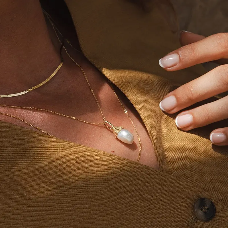 Milskye élégant bijoux fins en argent sterling 925 plaqué or 18 carats baroque collier de coquillages de perles d'eau douce pour les femmes