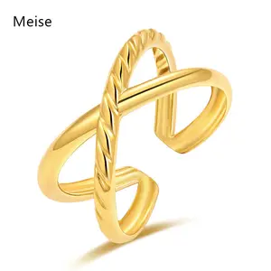 Yiwu meise minimalist gold plated stainless steel adjustable criss cross women ring