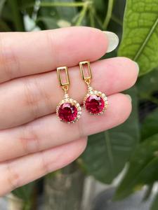 أقراط من الفضة عيار 925 مع الياقوت، مطلية بالذهب مع زركون على شكل هالة، مجوهرات راقية للنساء - Product Image 5