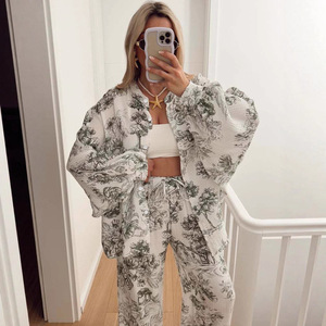 <span class=keywords><strong>Pigiama</strong></span> da <span class=keywords><strong>Donna</strong></span> in <span class=keywords><strong>Cotone</strong></span> Stampato Traspirante con Cardigan e Bottoni, Abbigliamento da Notte Femminile Disponibile - Product Image 3