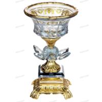 Bol à fruits décoratif sur piédestal, design italien de luxe, cristal bleu lotus avec bordure dorée, 8:2:2
