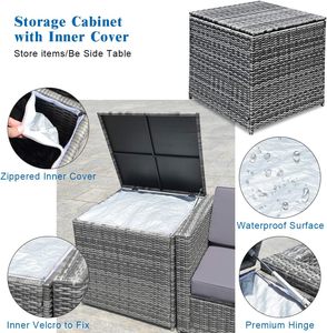 Ensemble <span class=keywords><strong>de</strong></span> mobilier <span class=keywords><strong>de</strong></span> <span class=keywords><strong>jardin</strong></span> <span class=keywords><strong>en</strong></span> rotin tressé PE avec boîte <span class=keywords><strong>de</strong></span> rangement, canapé d'angle <span class=keywords><strong>en</strong></span> forme <span class=keywords><strong>de</strong></span> L rembourré et table <span class=keywords><strong>en</strong></span> verre pour terrasse et cour - Product Image 2