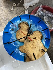 Horloge murale en bois massif naturel, résine époxy, article de luxe, fabricant de décoration artistique Blue Ocean, vente en gros - Product Image 5